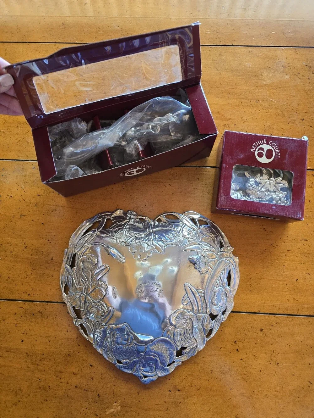 Vintage 1990s New Arthur Court Pewter Rabbit Theme Bowl, Coaster & Candle Snuff